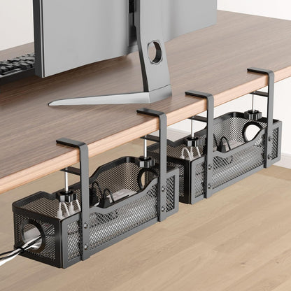Under Desk Cable Management Tray White, Cinati Wire Organizers No Drill, Cable Tray with Clamp for Wire Management, Cord Organization Box for Office, Home - No Damage to Desk