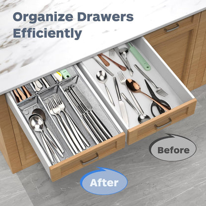 Smgmg Silverware Drawer Organizer, Silverware Organizer for Drawer, 6 Pack Utensil Organizer for Kitchen Drawers, Kitchen Drawer Organizer for Large Utensils with Interlocking Arm (9.6 * 3 * 2 inch)