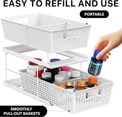 Simple Houseware 2 Tier Bathroom Organizer Tray Pull-Out Sliding Drawer, Under Sink Storage, Black