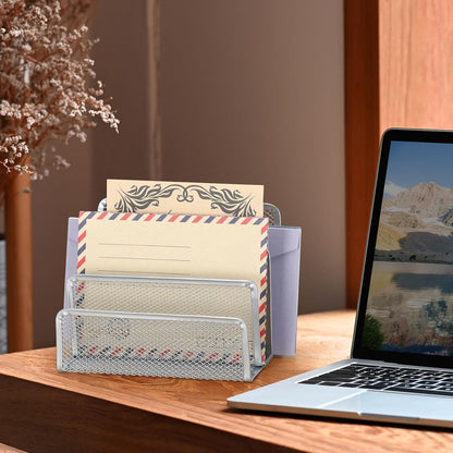2 Pieces Desk Mail Organizer, Metal Mesh Small File Holders Letter Organizer, Bill/Document/Filing/Folders/Paper Organizer for Desktop (BLACK-2PCS)