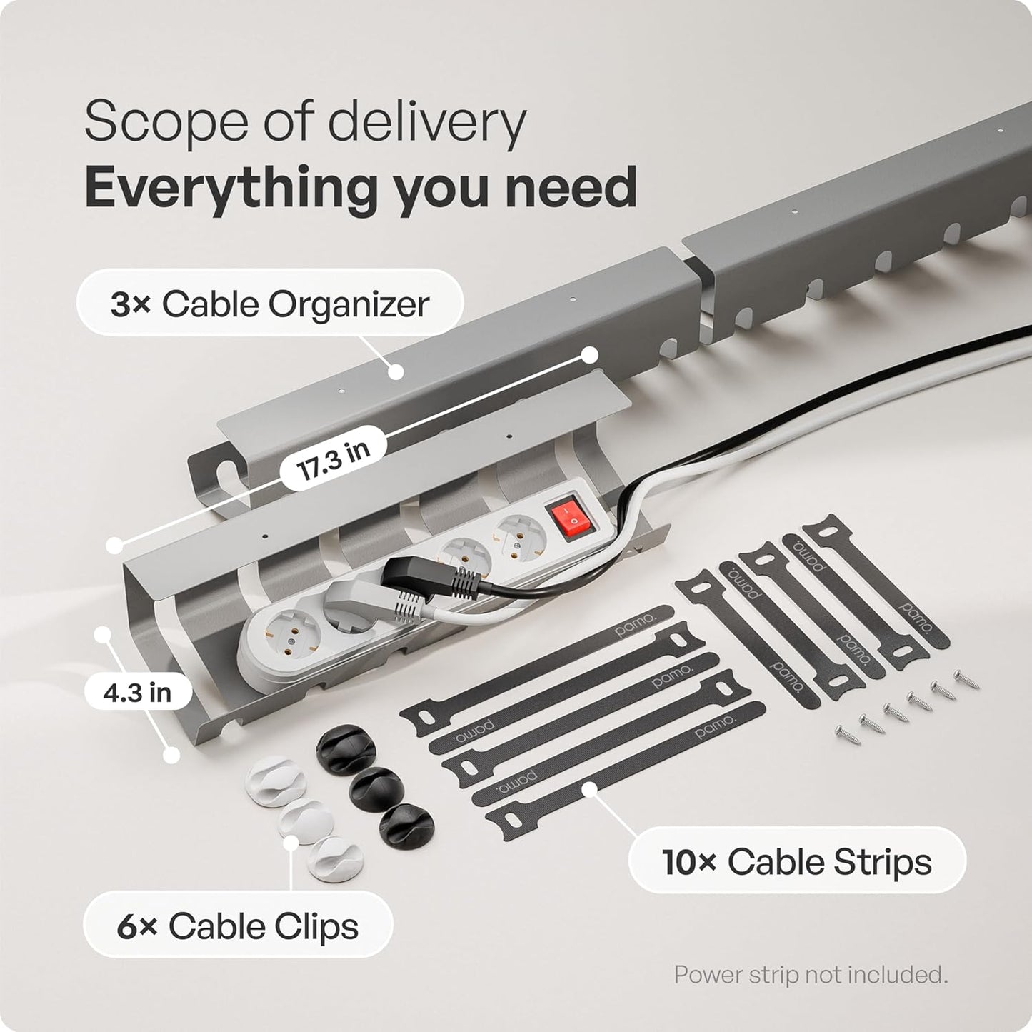 PAMO Cable Management Under Desk for Easy mounting Under-Table I Set of 2 - with 10X Cable Ties I Desk Organizer for Office/Home Office Table Thoughtful Cable Tray Holder