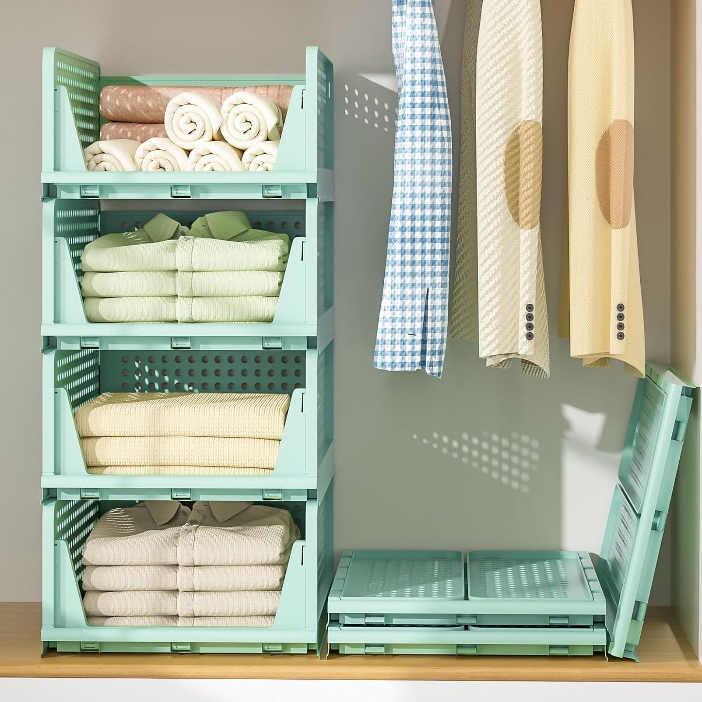 Neprock Stackable Plastic Storage Drawers for Closet Organizers and Storage,4 Pack Open Storage Bins Closet Shelf Clothes Organizer for Closet Wardrobe(4L)