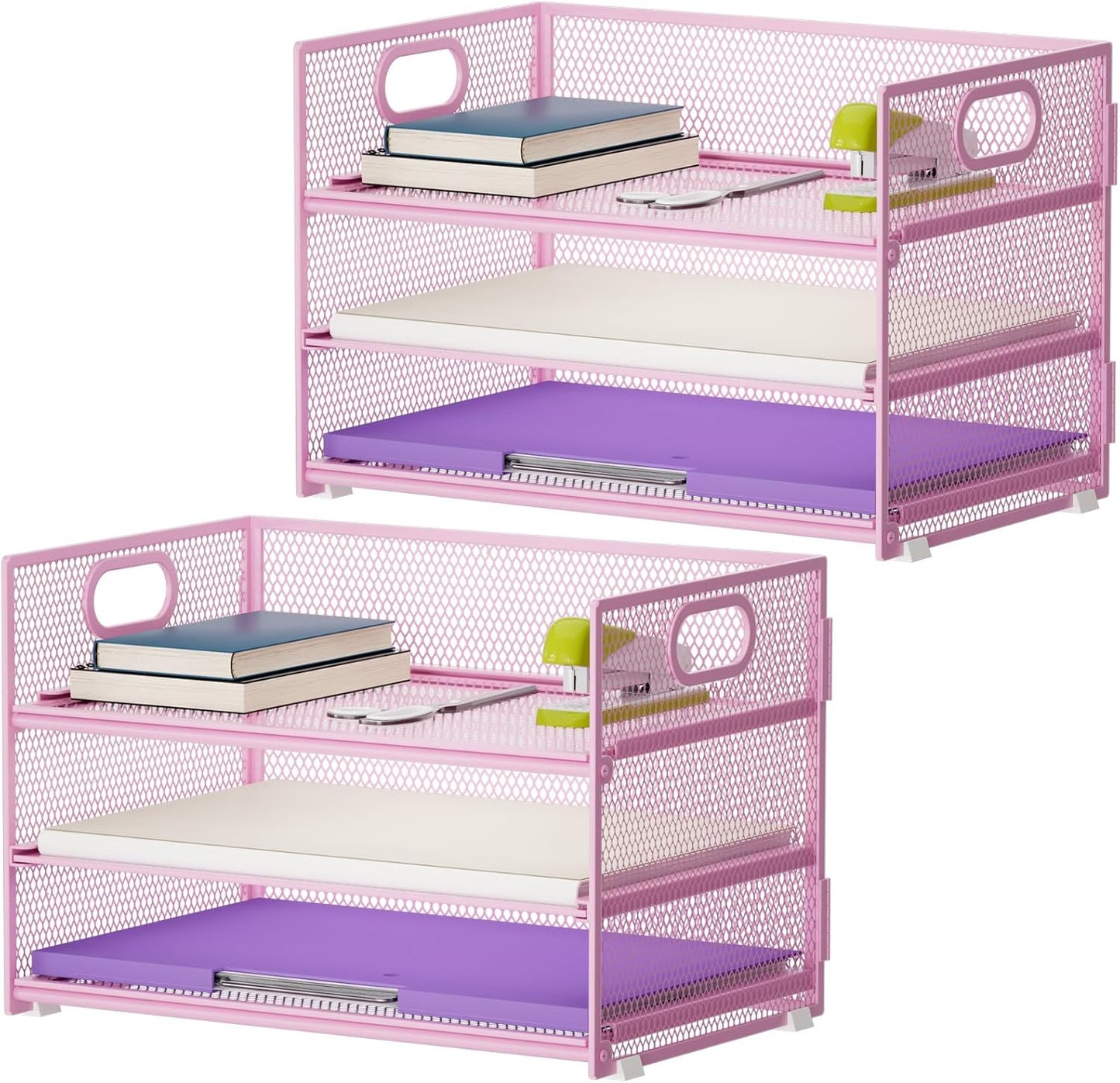 Marbrasse 3 Tier Paper Organizer Letter Tray, Mesh File Organizer with Handle, Paper Sorter Desk Organizer for Home Office Supplies