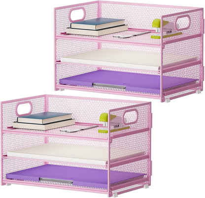 Marbrasse 3 Tier Paper Organizer Letter Tray, Mesh File Organizer with Handle, Paper Sorter Desk Organizer for Home Office Supplies