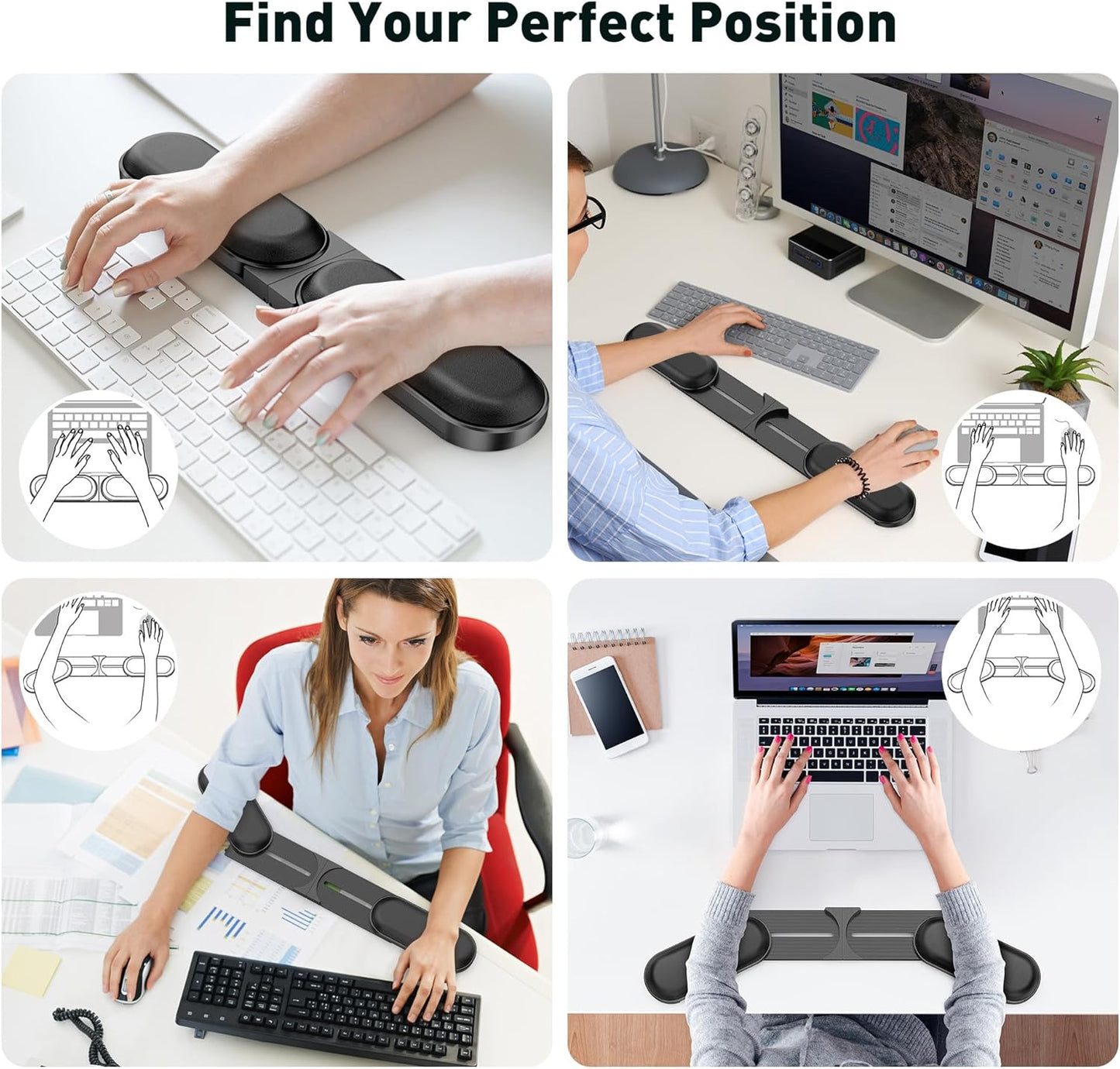 Adjustable Keyboard Wrist Rest, Extendable 16.57" to 25.17" Length & -30° to 30° Angle, Foldable Ergonomic Memory Foam Support for PC, Laptop, Gaming & Office, Waterproof PU Leather, Black