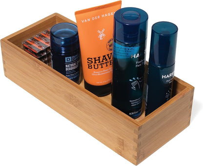 Lipper International Bamboo Wood Utensil Holder Storage Box for Cooking Tools, Makeup, or Office Supplies, 4" x 9 1/4" x 3"