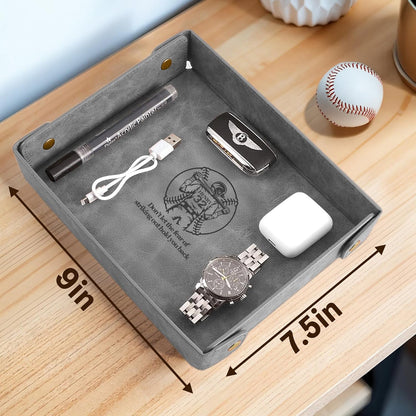 Engraved Leather Valet Tray for Men – Personalized Catchall with Custom Name for Desk, Dresser, Nightstand – Men's Organizer Tray for Keys, Wallet, Jewelry, Personalized Gift for Home, Office - Coffee