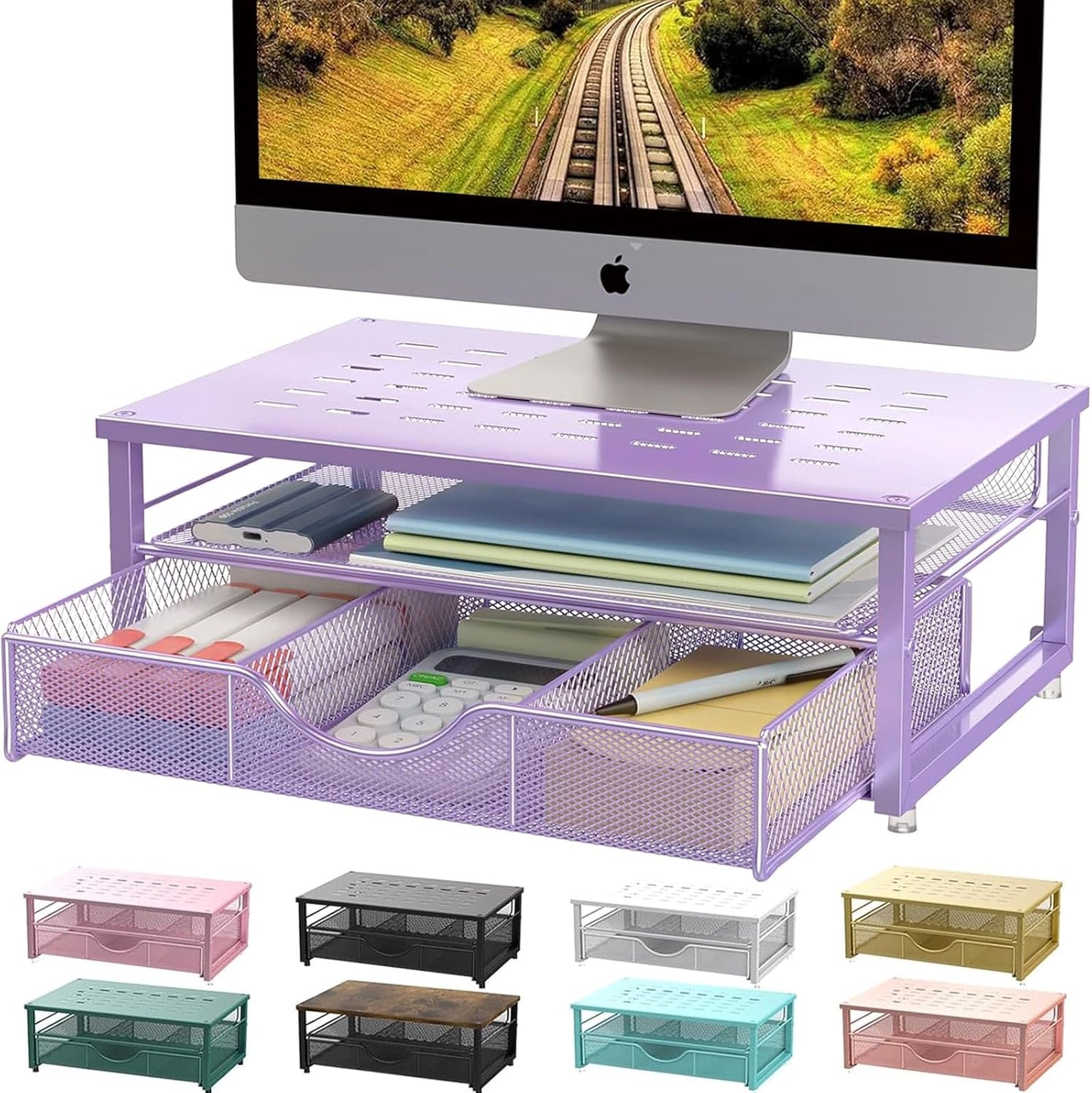 gianotter Computer Monitor Stand Riser, Desk Organizers and Accessories with Drawer, Office Desk Accessories & Workspace Desktop Organizers Storage for Printer Stand (Black)