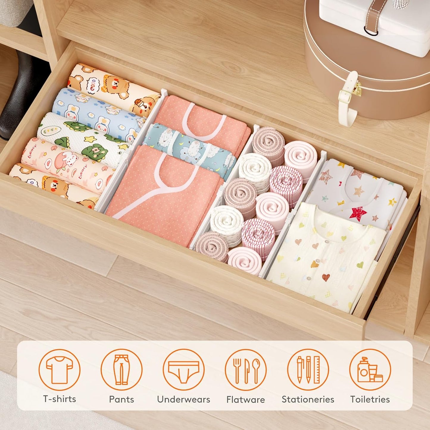 Lifewit Drawer Dividers for Clothes, 3.2" Tall 10.5"-16.5" Expandable Dresser Drawer Organizers, Adjustable White Plastic Separators for Kitchen, Cabinet, Nursery, Socks & Underwear Storage, 4 Pack