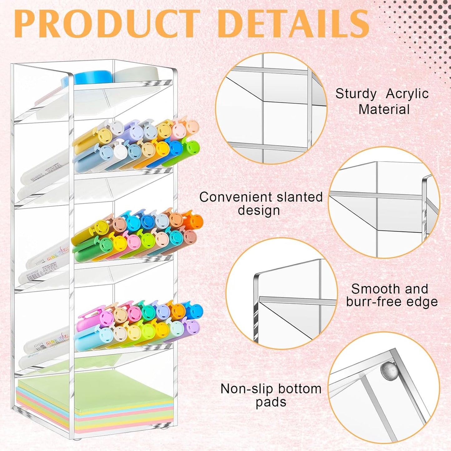 MotiMind Acrylic Pen Organizer Storage for 250 Markers Vertical Marker Organizer Acrylic Pen Display Holder for Office Desk Desktop Stationery Pencil Storage, Clear, 13 x 4 x 12.4 Inch