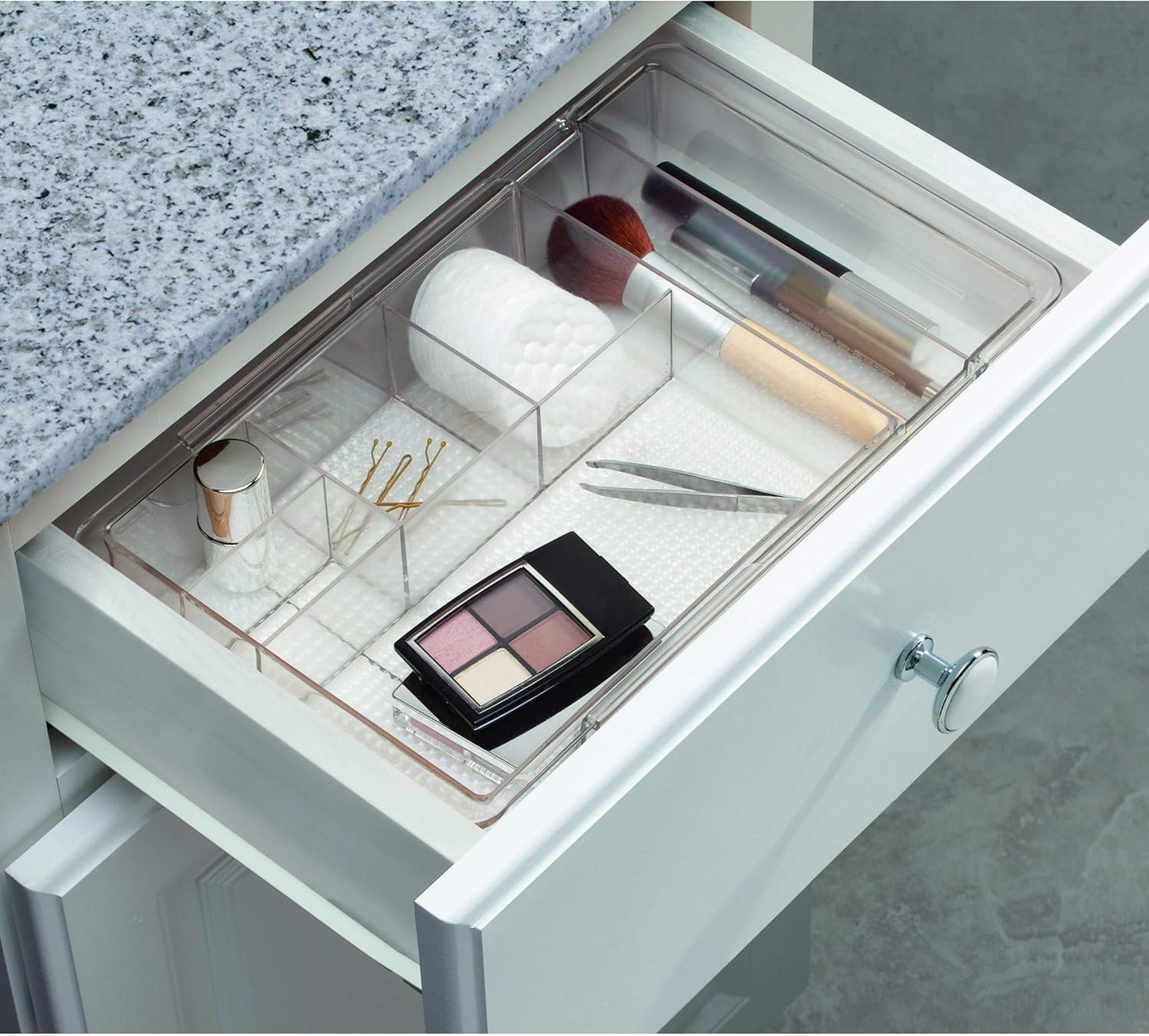 iDesign Expandable Makeup Drawer Organizer, Shallow Tray for Bathroom or Vanity Storage - Clear