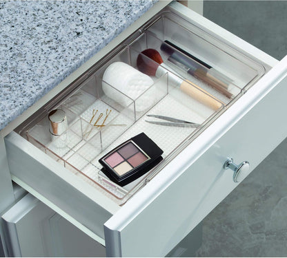iDesign Expandable Makeup Drawer Organizer, Shallow Tray for Bathroom or Vanity Storage - Clear