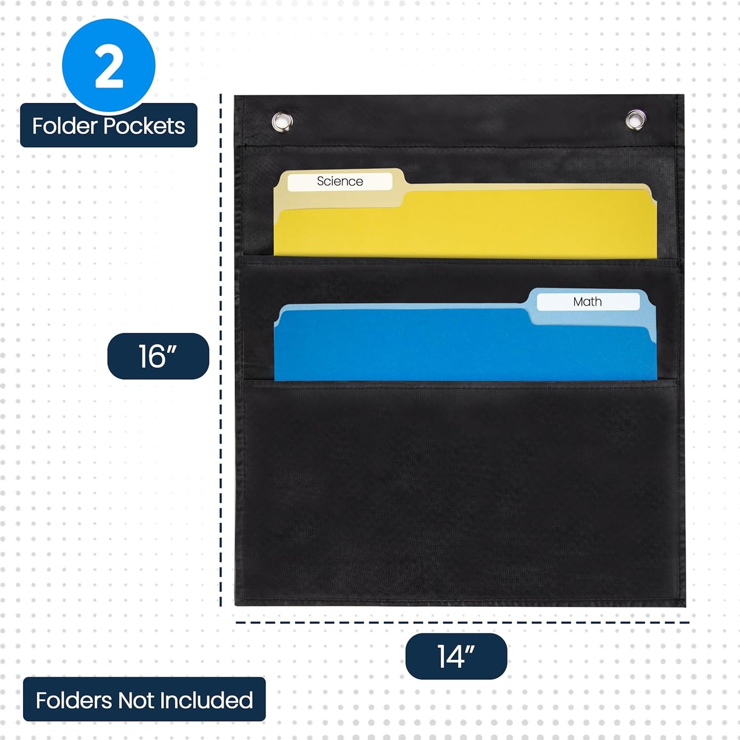 Essex Wares - 7 Pocket File Pocket Chart, Black, Tall - Versatile Wall Hanging File Folder Organizer for Classroom, Office, Home, and More - Wall Folder Organizer - 7 Pockets