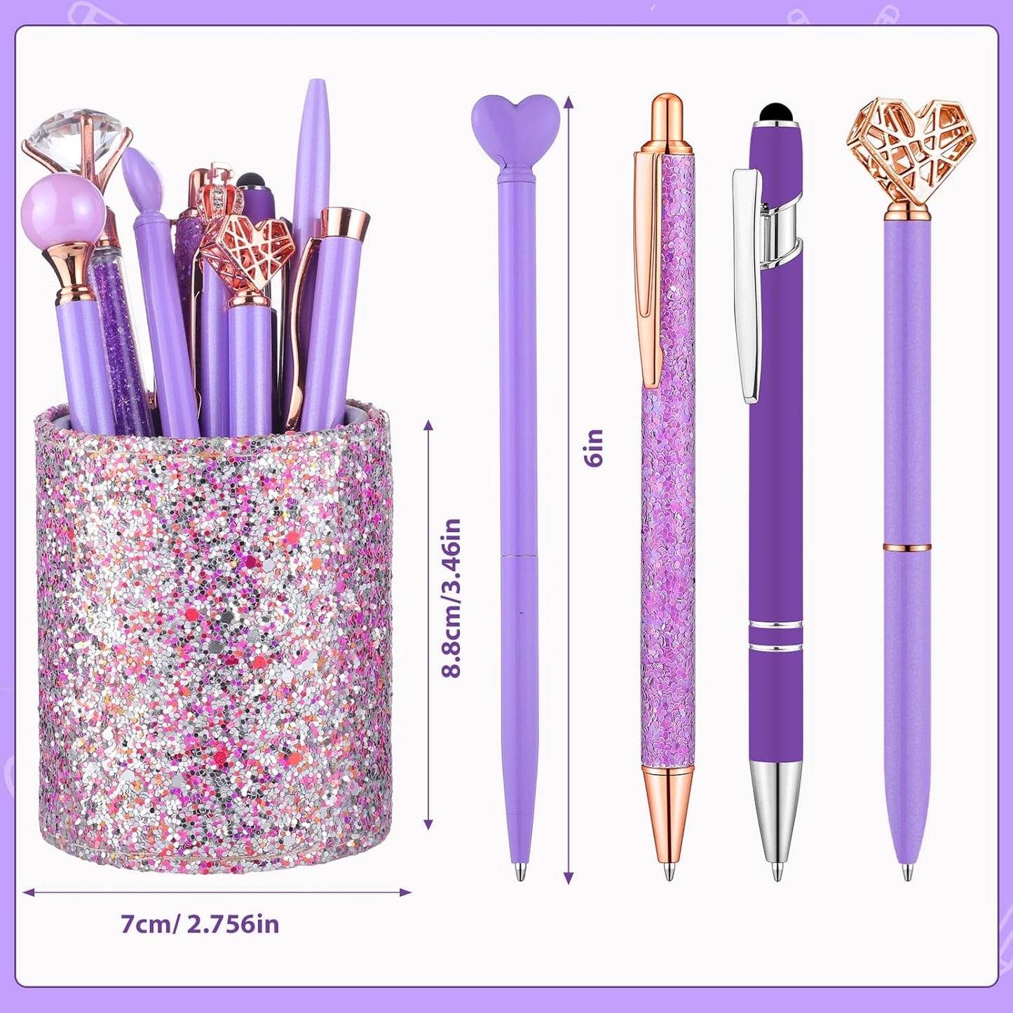 BESARTE 9 Pcs Pink Pens With Pen Holder for Desk, Fancy Pens Pink Mom Gifts Desk Accessories for Weddings Parties Mothers Day Gifts for Mom Wife