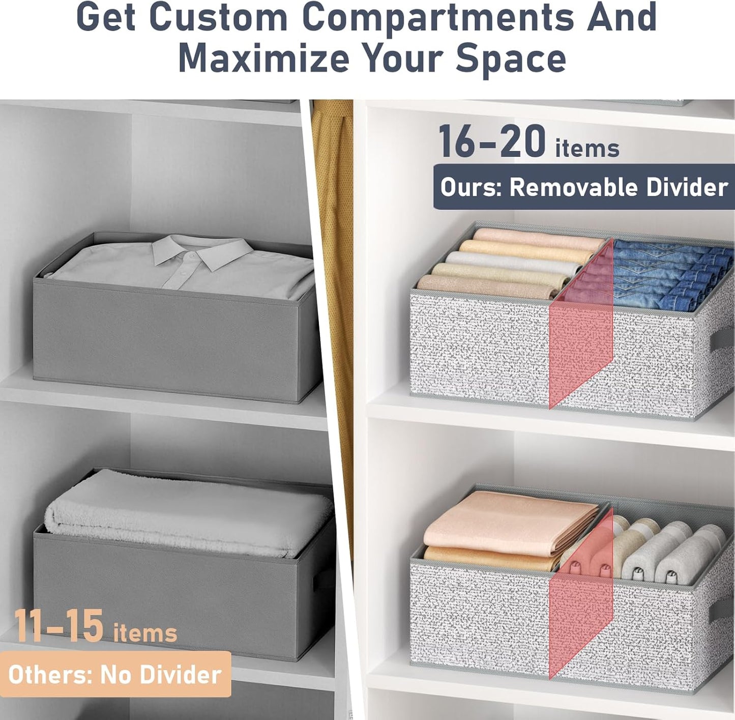 DIMJ Closet Storage Bins, 6 Pack Storage Baskets for Shelves, Foldable Closet Organizer with Handle, Linen Closet Organizers and Storage for Clothes, Toys, Towel, Books (Black)