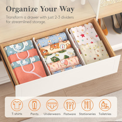 Lifewit Drawer Dividers for Clothes, 3.2" Tall 10.5"-16.5" Expandable Dresser Drawer Organizers, Adjustable White Plastic Separators for Kitchen, Cabinet, Nursery, Socks & Underwear Storage, 4 Pack