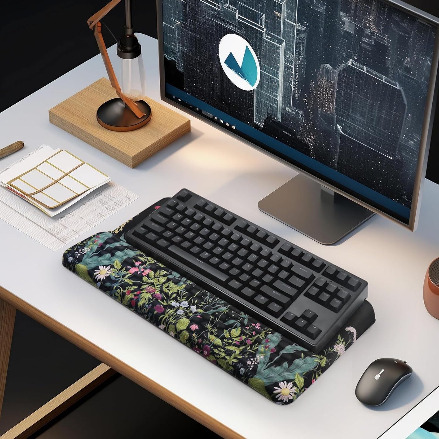 Computer Keyboard Stand Pad with Wrist Rest, Ergonomic Comfy Tilted Keyboard Stand Riser Holder Pad for Office Home (Black)