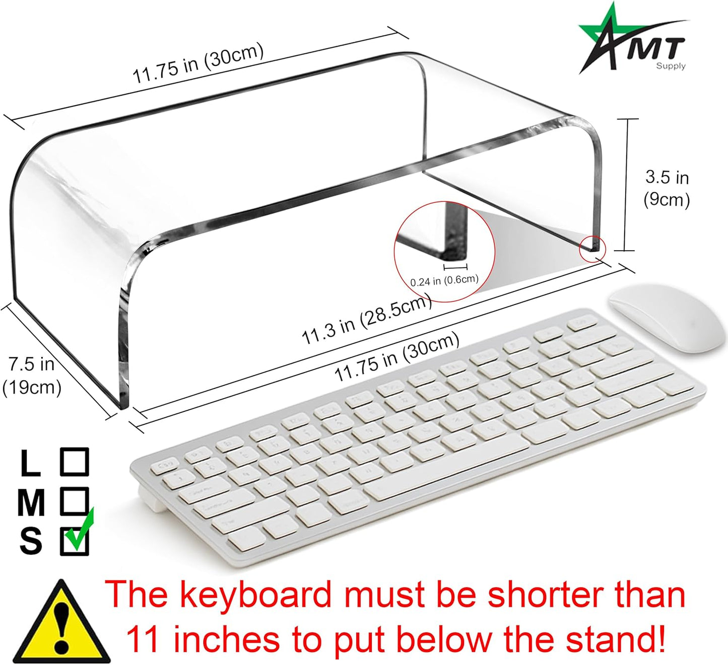 AMT Premium Acrylic Monitor Stand, Clear, Monitor Riser for Laptop/PC/Multimedia Monitor/Printer Stand for Home Office (Small - 2 Pack)