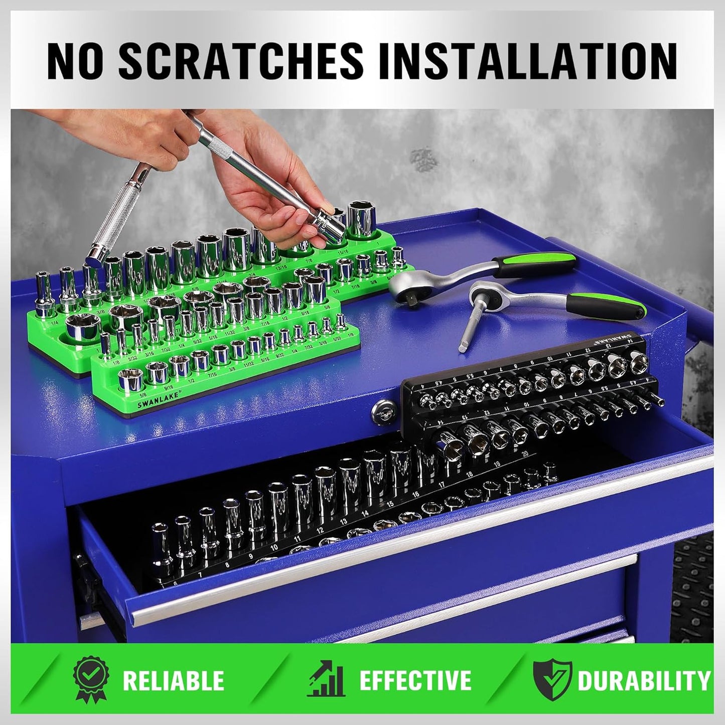 Magnetic Socket Organizer Set, 6PCS Socket Holder, 1/4", 3/8", 1/2" Sockets Holds 143 Pieces Magnetic Sockets Trays (Blue&red, 6 Pcs)