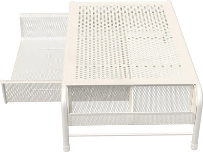Simple Houseware Metal Desk Monitor Stand Riser with Organizer Drawer, White