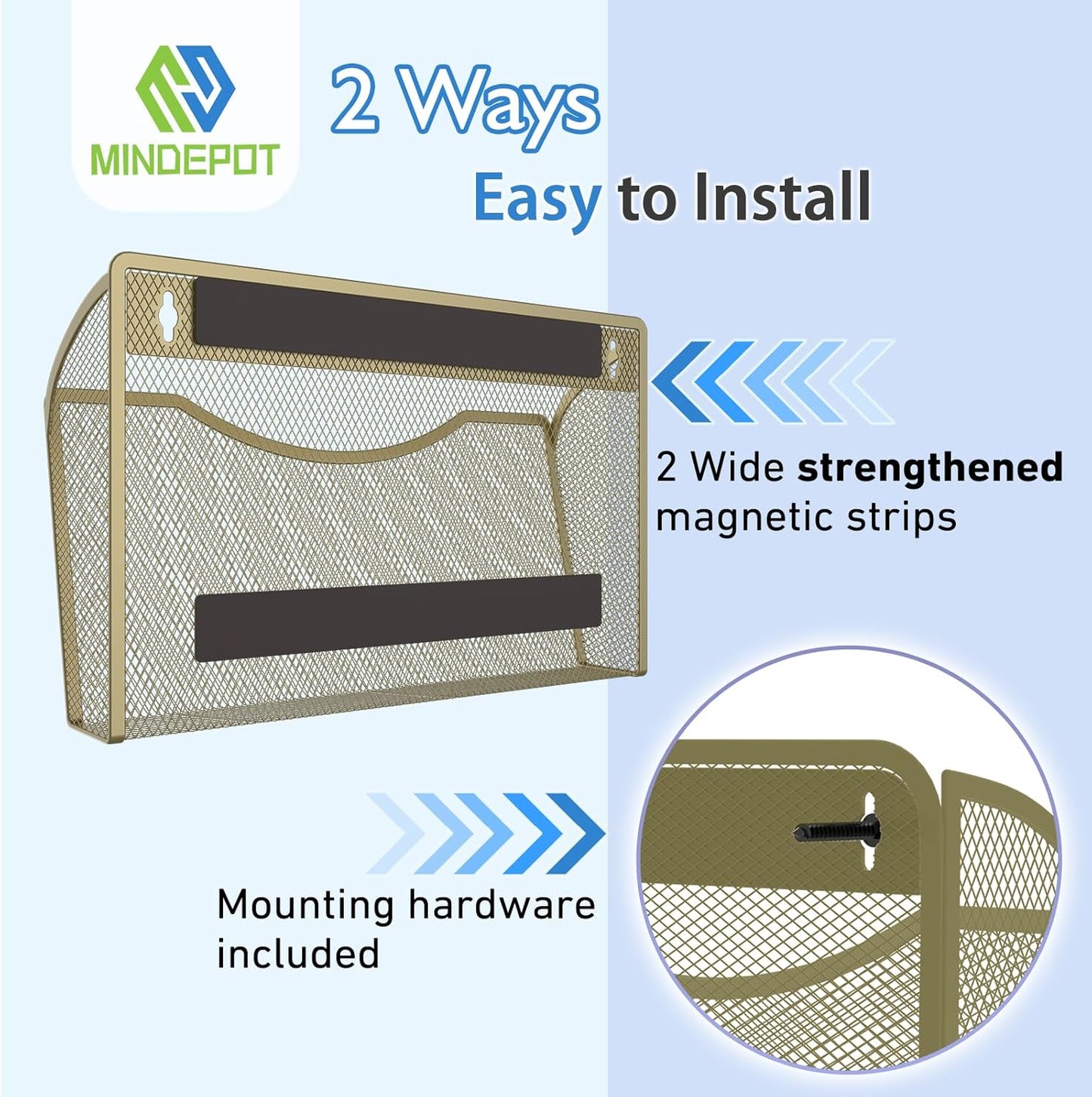 MINDEPOT Wall File Organizer,Hanging Wall Mounted File Folder Binder Holder Mail Organizer for Office,Home and School Supplies