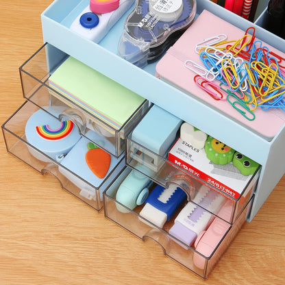LETURE Desktop Organizer with Drawer, Accessories Stationary Organizer Desk Caddy, Pen/Pencil/Business Card/Sticky Note Tray/Paperclip Holder Storage Box (White)