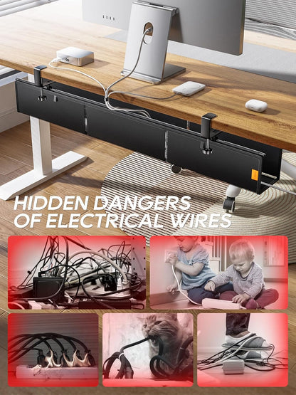 Under Desk Cable Management Tray No Drill, Cable Ties Included, Eco-Friendly Canvas Material, Mesh Design for Heat Dissipation, Cable Organizer/Storage for Standing Desk(27inch, Black)