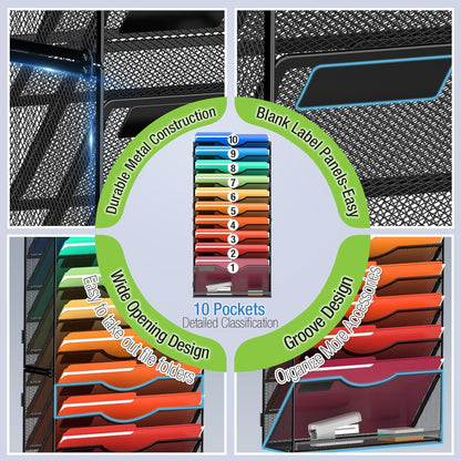 MINDEPOT 7-Tier Wall Hanging File Organizer Cubicle Hanging Organizer Mount File Holder, Mesh Magazine Document Mail Organizer Wall Organizer for Office School Home, Black