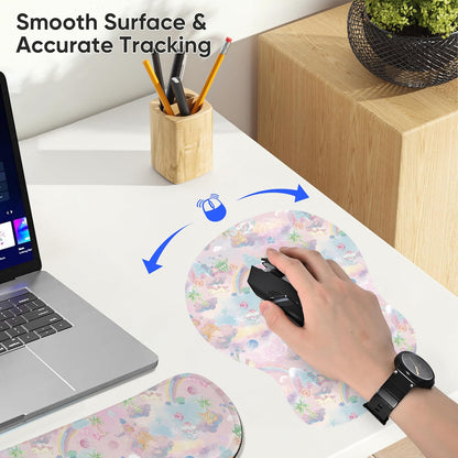 Wrist Rest Support for Mouse Pad Keyboard Set Circle Coaster Gaming Mouse Pad Ergonomic Gel Memory Foam Set for Computer, Laptop, Office, Pain Relief, Comfortably Typing Flowers KM-39