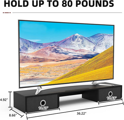 YAOHUOO Dual Monitor Stand with LED Light 2 Drawers, Computer Monitor Riser for 2 Monitors, Large Desktop Organzier with Storage for PC/Laptop/Computer/TV Screen/Printer