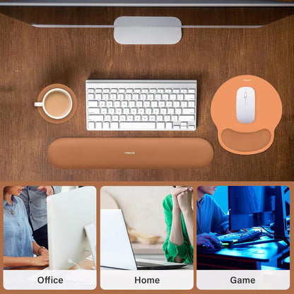 MOSISO Wrist Rest Support for Mouse Pad&Keyboard Set, Circle Curved Ergonomic Mousepad&Coaster Non-Slip Base Home/Office Pain Relief&Easy Typing Pad with Soft Cloth&Silicone Lining, Antique Green