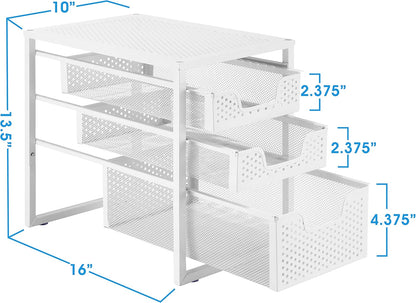 Simple Trending 3-Tier Under Sink Cabinet Organizer with Sliding Storage Drawer, Desktop Organizer for Kitchen Bathroom Office, Stackbale,White