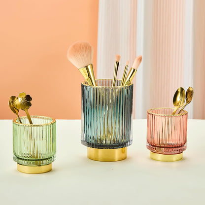 Makeup Brush Holder Organizer,Toothbrush Holders,Desk Pen Pencil Holder,Multifunctional Vintage Glass Brush Cup（L/Green/A3-6-US）