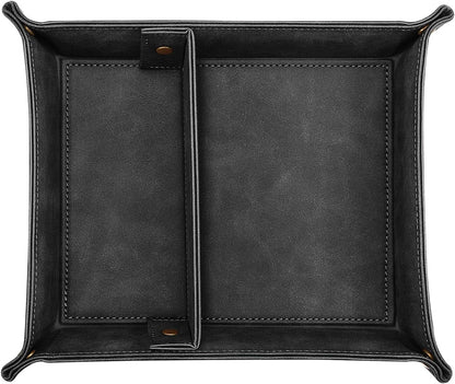 SITHON Valet Tray Desktop Storage Organizer, Removable 2 Compartments Catchall Tray Bedside Vanity Nightstand Caddy Holder Desk Storage Plate, Valentine's Day Gift, Brown