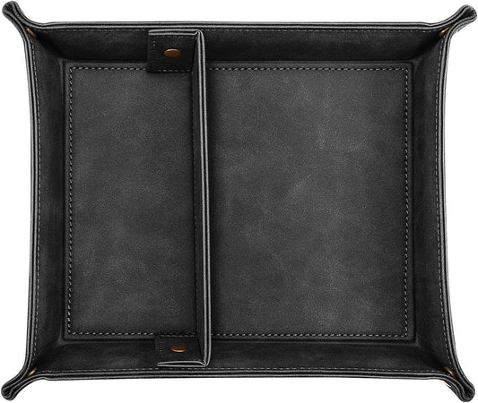 SITHON Valet Tray Desktop Storage Organizer, Removable 2 Compartments Catchall Tray Bedside Vanity Nightstand Caddy Holder Desk Storage Plate, Valentine's Day Gift, Brown