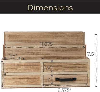 BLU MONACO | White Desktop Organizer with Drawer Storage | Tabletop Organizer with Drawers for Paper Bills Mail | Wooden Mail Organizer for Countertop Workspace | with Drawer, Bill