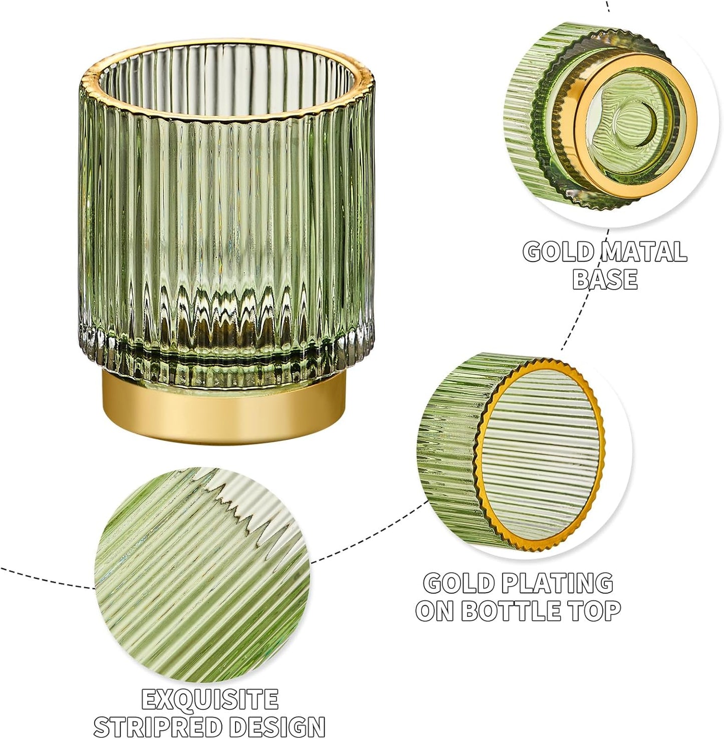 Makeup Brush Holder Organizer,Toothbrush Holders,Desk Pen Pencil Holder,Multifunctional Vintage Glass Brush Cup（L/Green/A3-6-US）