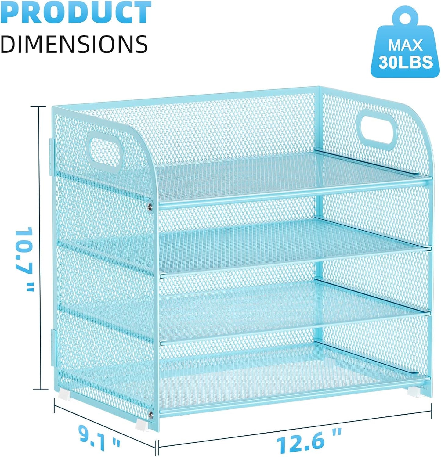 Marbrasse 4 Tier Paper Organizer Letter Tray - Mesh Desk File Organizer with Handle, Paper Sorter Organizer for Letter/A4 Office File Folder Holder (Black, 12.6" x 9.1" x 10.7")