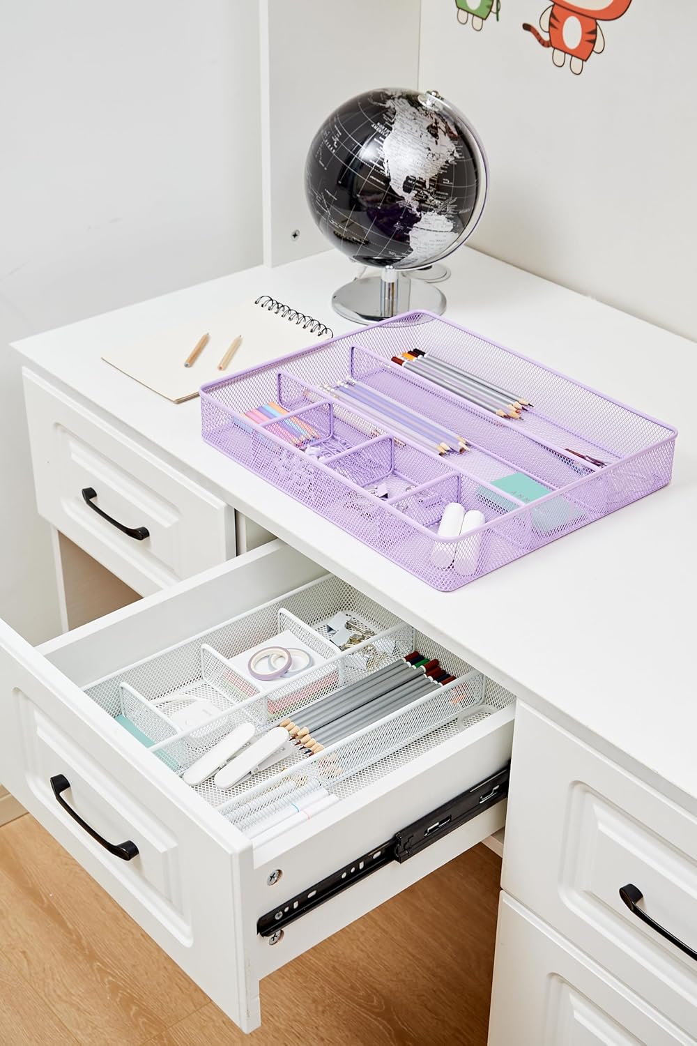 Annova Desk Drawer Organizer Tray for Office Organization - Metal Mesh - Storage Tray with Dividers for Pens, Desktop Accessories, Bathroom, Kitchen, Makeup and Office Supplies (Small, Gold)