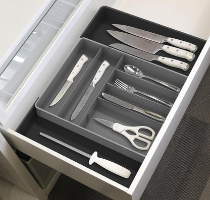 Simple Houseware Expandable & Adjustable Cutlery Drawer Organizer - Large Utensil and Flatware Tray for Kitchen Drawers, White