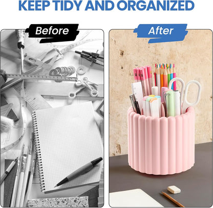 Desk Organizer, 360° Rotating Pen Holder for Desk, Pencil Cup with 7 Compartments Storage Box Caddy for Kids, Office, School, Home (Pink)