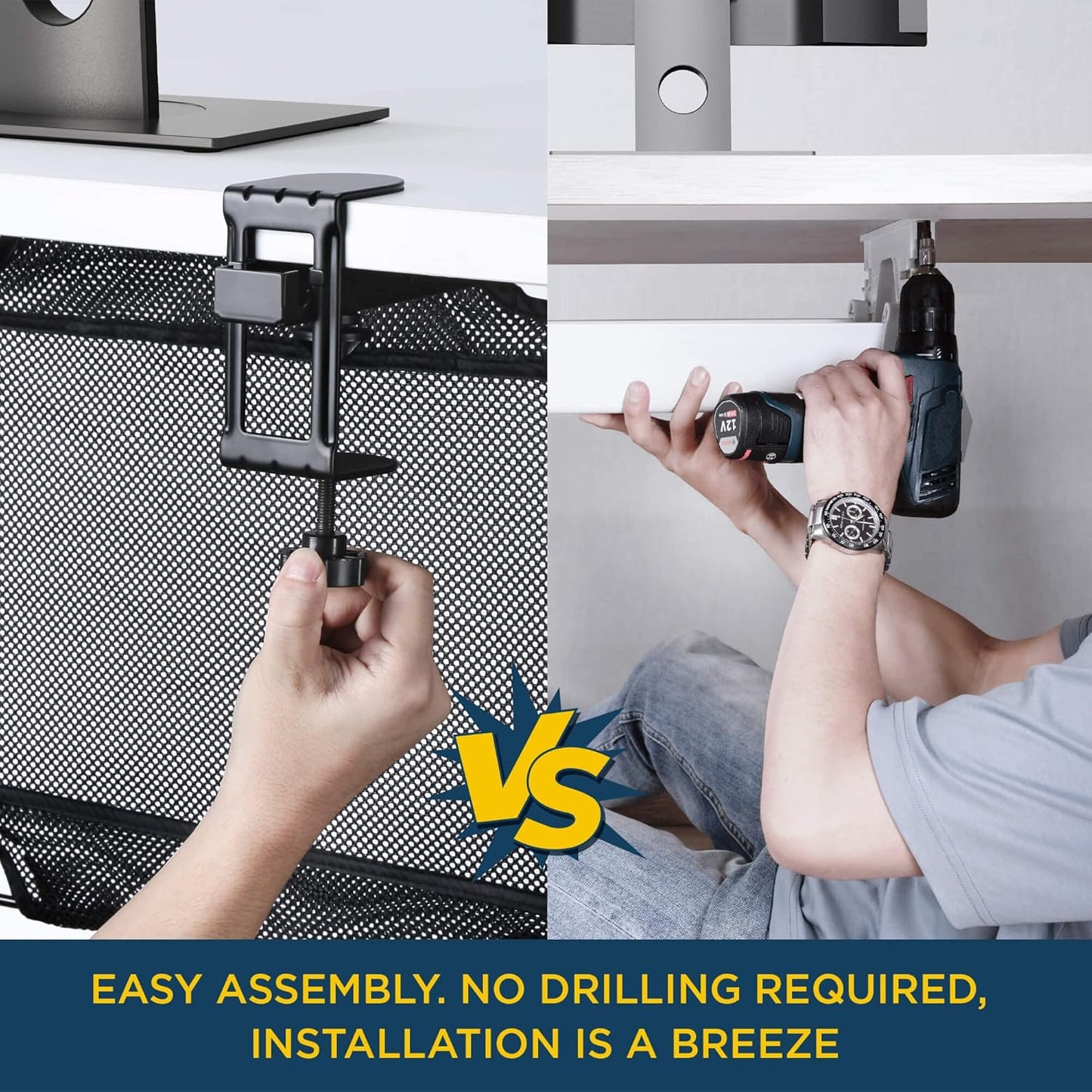 Under Desk Mesh Cable Management – 36 inch Cable Manager Tray for Cord Power Strip -No Drill Cable Management - Safe Wire Management Net for Desks, Office, and Home (Black)