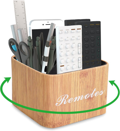 Hennaja Round Leather Art Supply Organizer,Remote Control Holder,360 Degree Rotating,Multi-Functional Pencil Holder,4 Compartments Desktop Stationary Organizer(1-Blue Bird) - Colors C