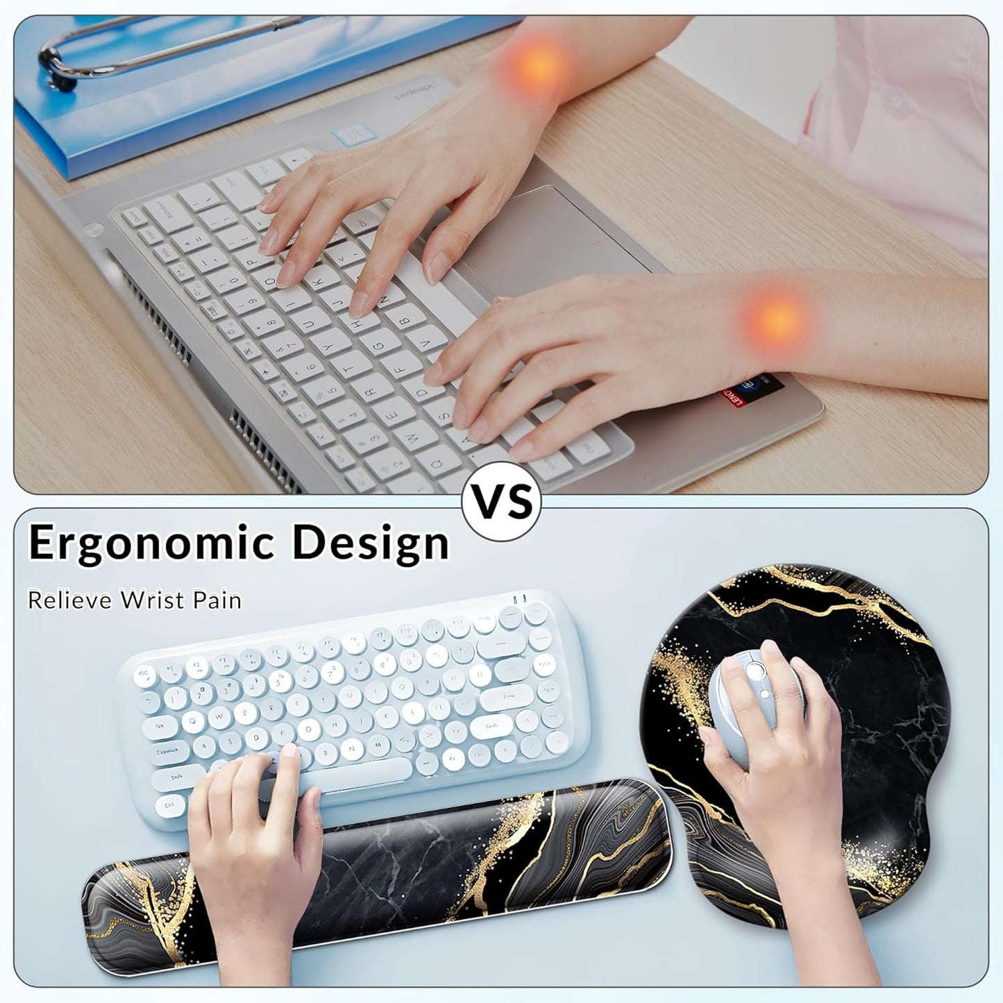 Desk Mat Set + Keyboard and Mouse Pad with Wrist Rest Support,4-in-1 Large Mousepad Computer Mats for Desktop Home & Office-Purple Butterflies