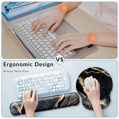 Desk Mat Set + Keyboard and Mouse Pad with Wrist Rest Support,4-in-1 Large Mousepad Computer Mats for Desktop Home & Office-Purple Butterflies