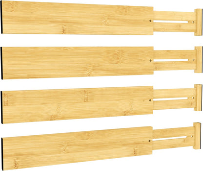 BAMEOS Drawer Dividers kitchen Organization Bamboo Utensil Organizers for Kitchen Bedroom Bathroom Dresser Office 4-pack