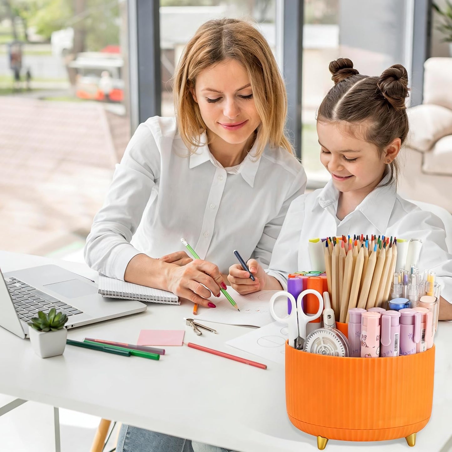 Camelmother Pen Holder For Desk With 5 Slots 360°Rotating Pencil Holder Makeup Organiezr Teacher Supplies Office decor (purple)