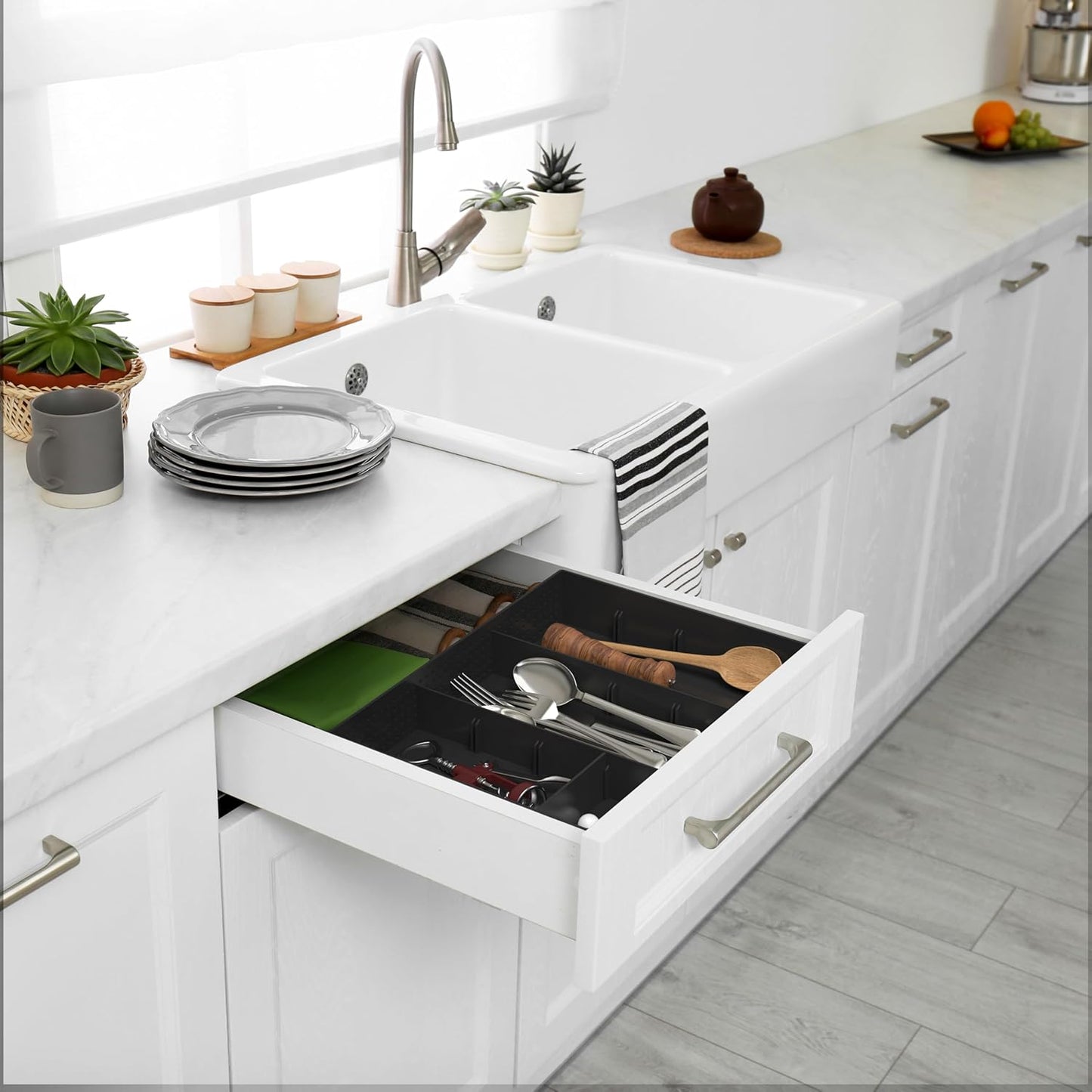 Simple Houseware Drawer Organizer Tray with 9 Adjustable Compartments, Clear