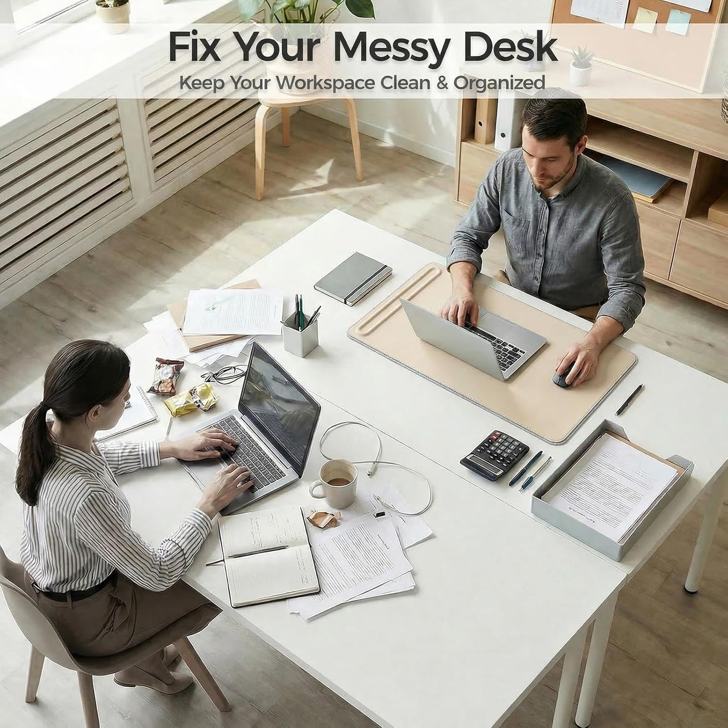 Desk Mat – Double-Sided Vegan Leather & Felt | Built-In Magnetic Cable Organizer & File Storage | Premium Workspace Pad for Office, Gaming & Creative Professionals-（Green）