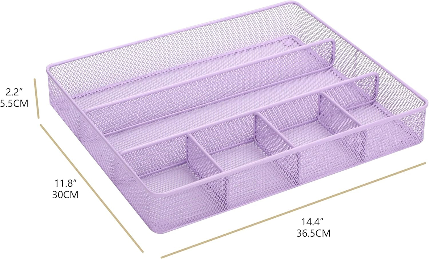 Annova Desk Drawer Organizer Tray for Office Organization - Metal Mesh - Storage Tray with Dividers for Pens, Desktop Accessories, Bathroom, Kitchen, Makeup and Office Supplies (Small, Gold)
